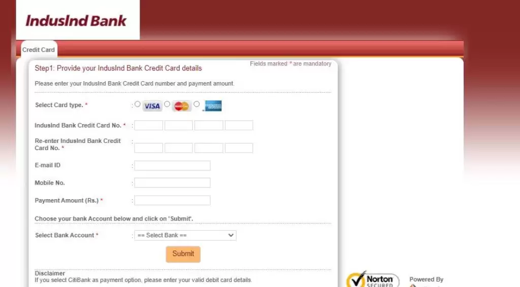 IndusInd Credit Card Payment