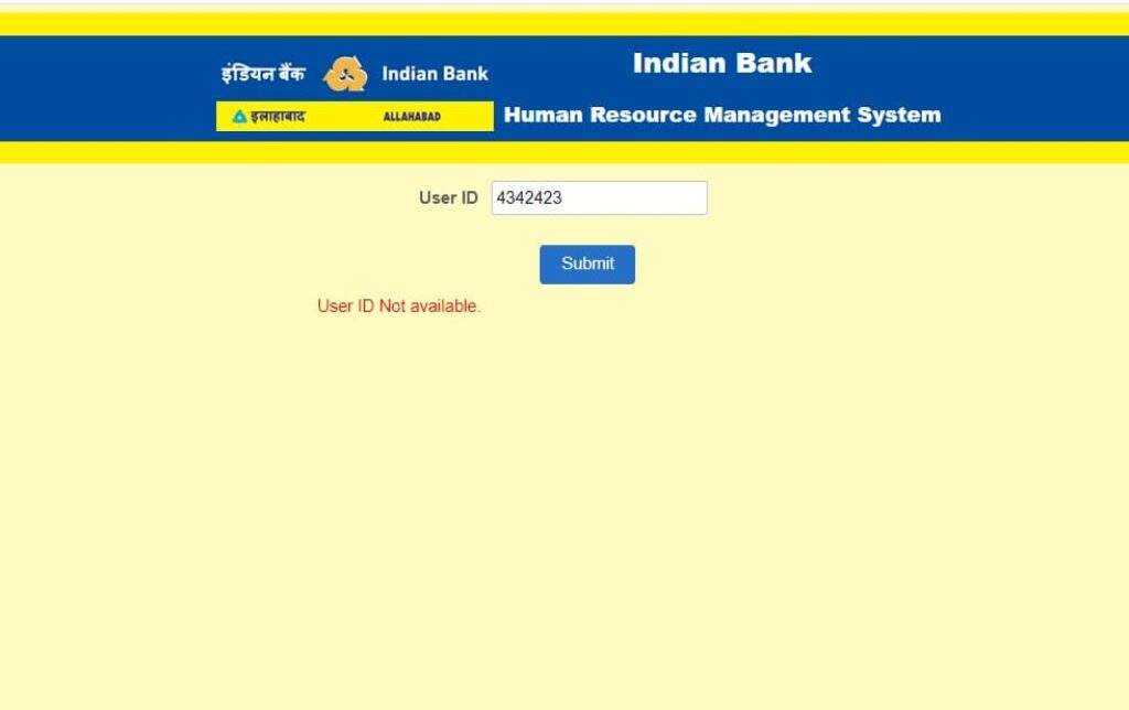 Indian Bank HR Connect homepage screenshot